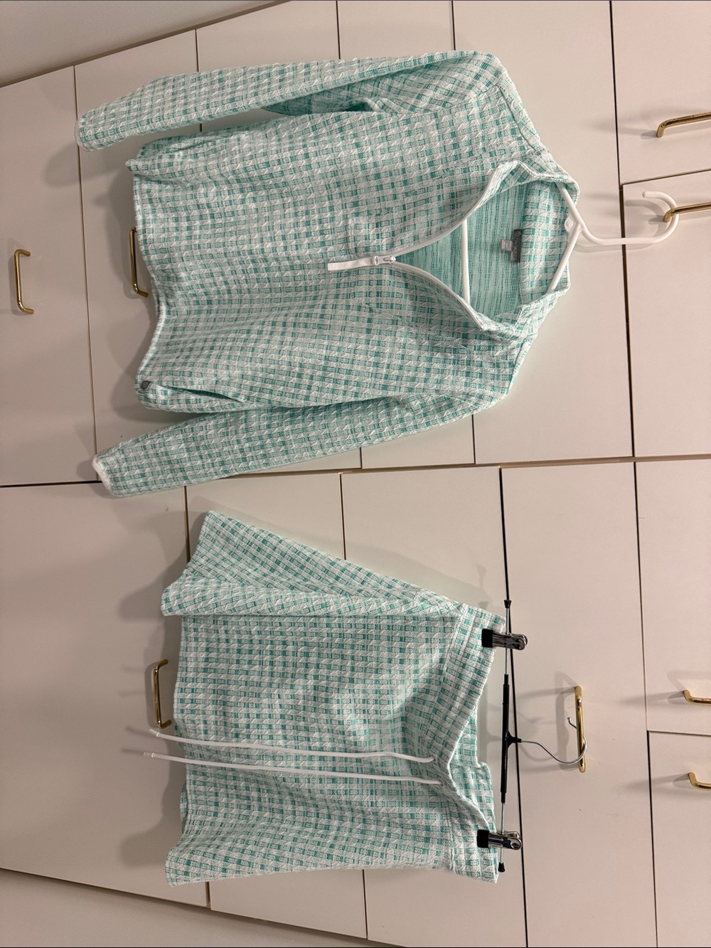 Talbots Light Teal Check Zip-Front Shorts Set